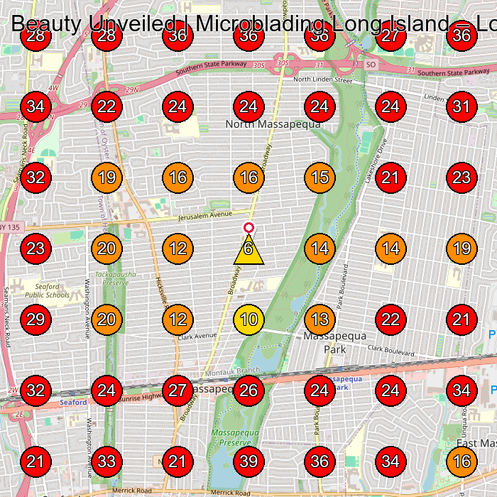 Beauty Unveiled | Microblading Long Island GeoGrid visibility map for Permanent Make-Up Clinic in North Babylon